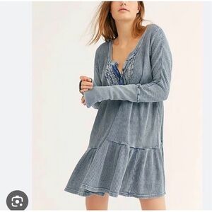 Free People One Jolene waffle knit long sleeve mini dress size medium bohemian